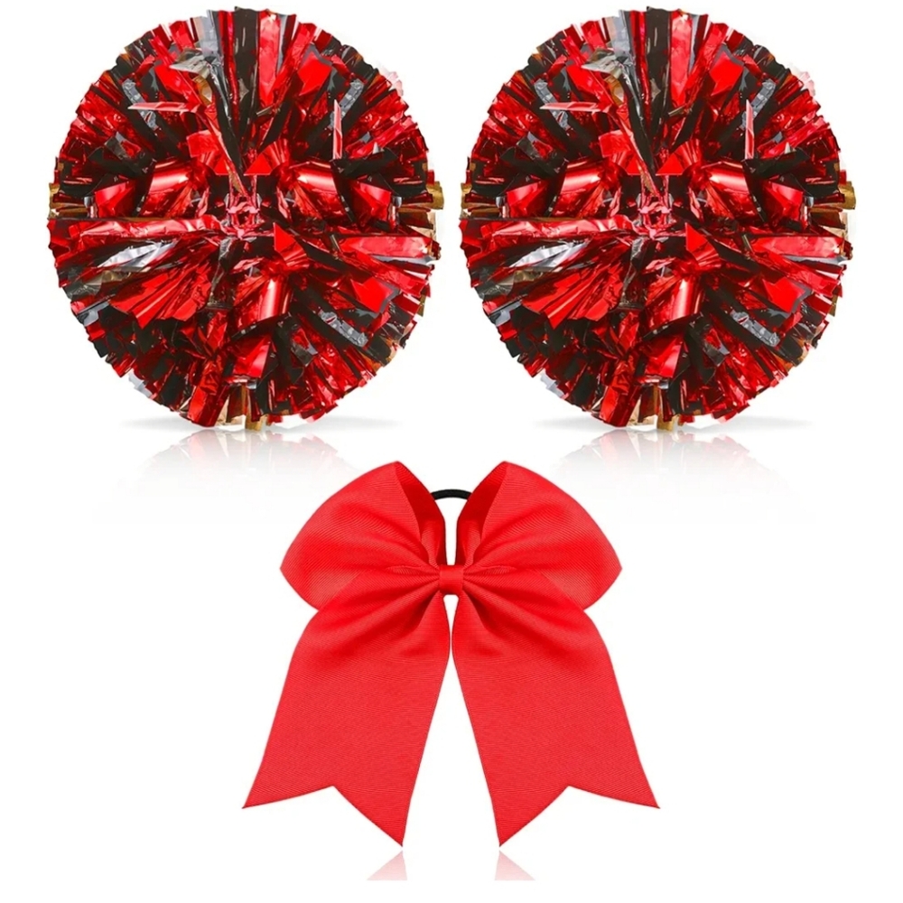 Red and Black Cheerleading Pom Poms
